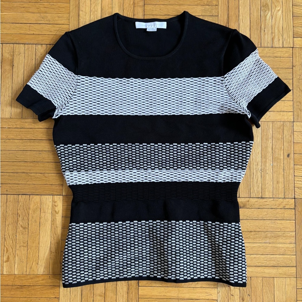 ALEXANDER WANG Black/White Stretch Fitted Top, Sz S